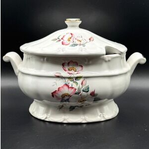 House of Webster Briar Rose Soup Tureen with Lid Cottage Gold Trim White Ceramic
